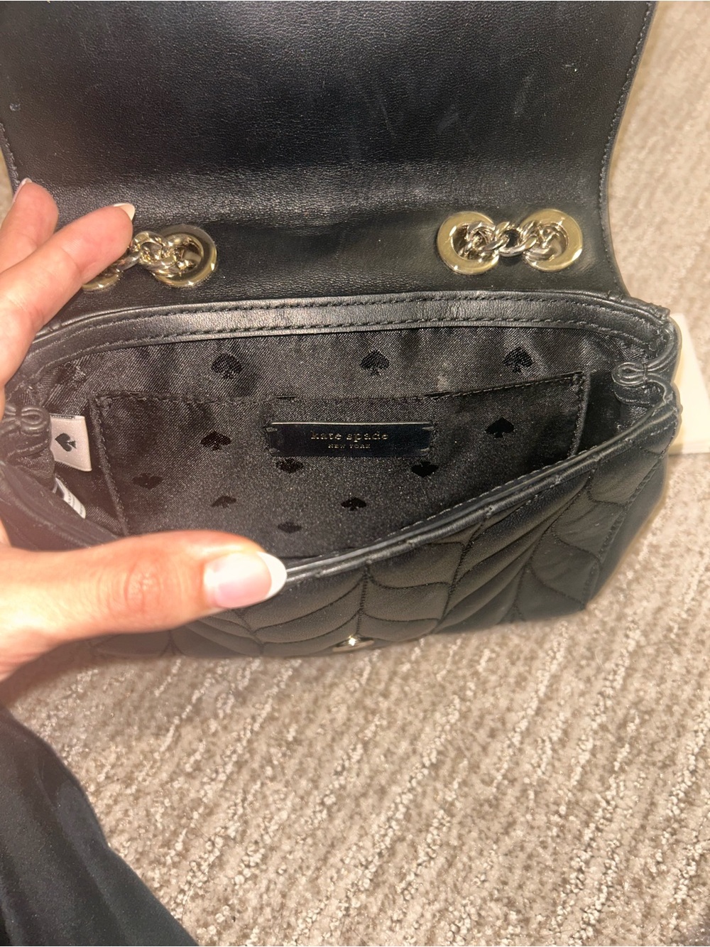 kate spade Black Quilted Leather Crossbody with Gold Chain - Picture 4 of 4